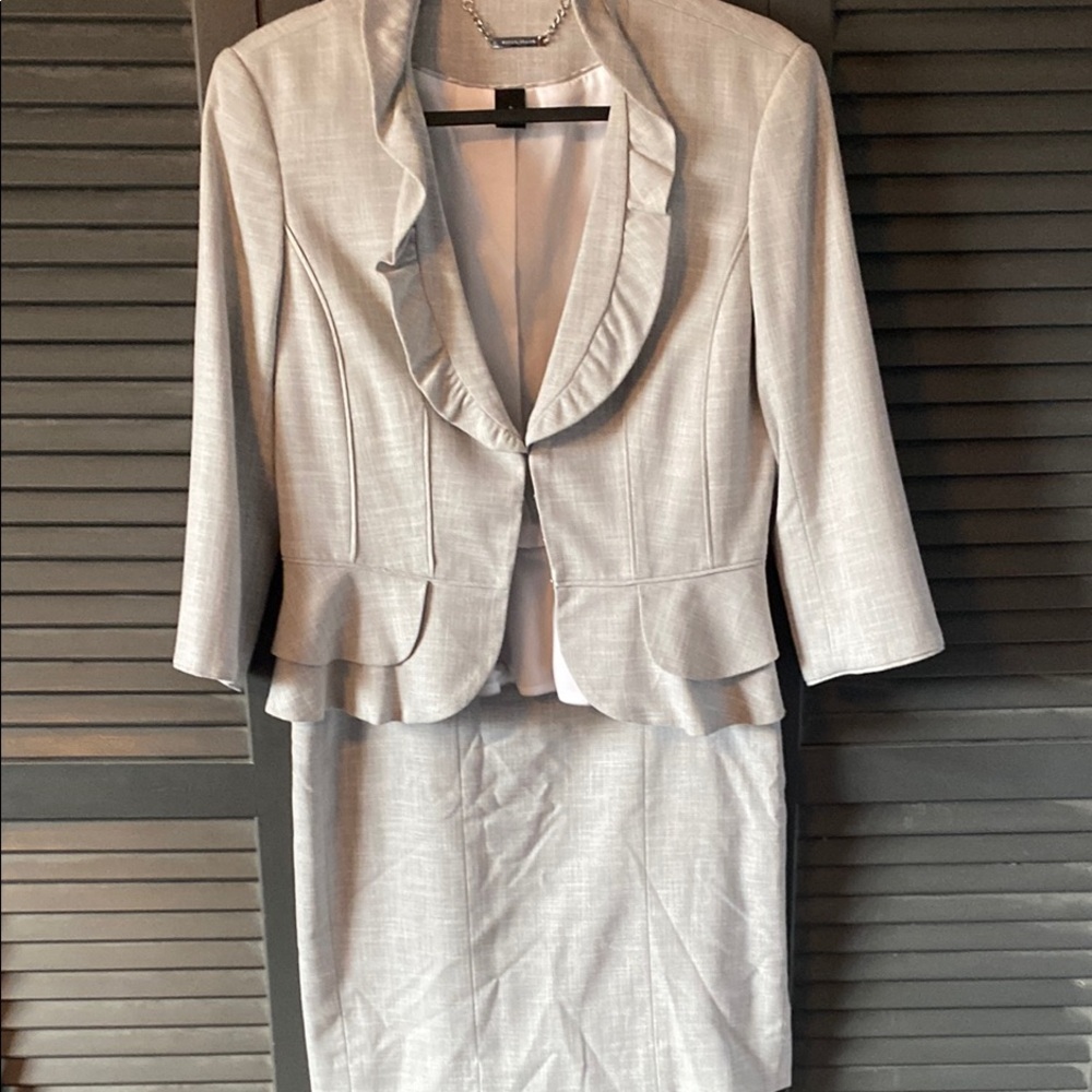 White House Black Market Gray Blazer with Ruffled Lapel
